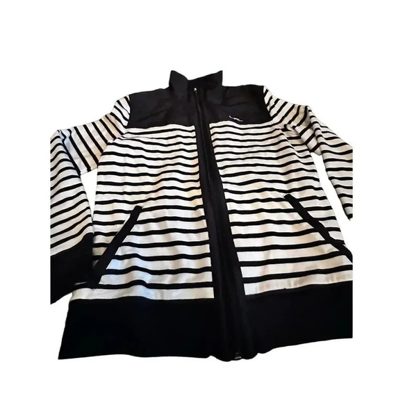 L-RL Lauren Active Ralph Lauren Black & White Striped Zip Up Jacket Size S - Picture 2 of 8